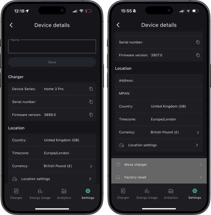 App Settings _ Charger Seetings _ Device Details